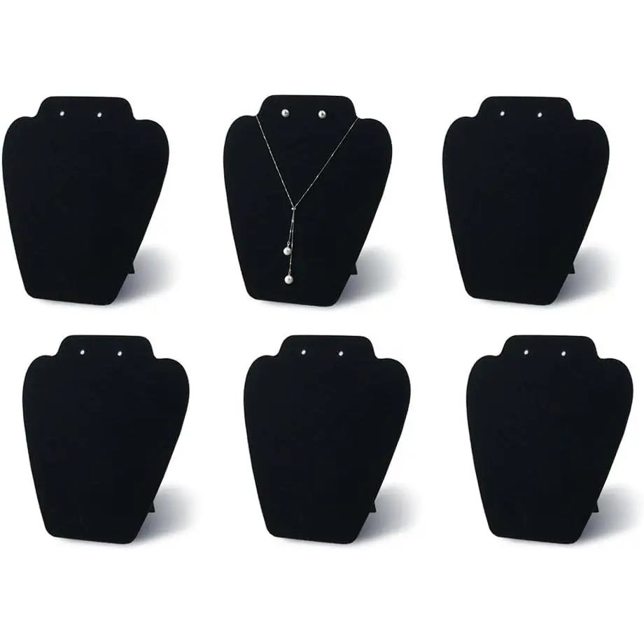 6 Pieces Black Velvet Necklace Display, Jewelry Display for Selling and Shows, Necklace Easel Stand, Collapsible Jewelry Bust Stand, Reinforced Bracket (7 3/8" W x 8 2/8" H)