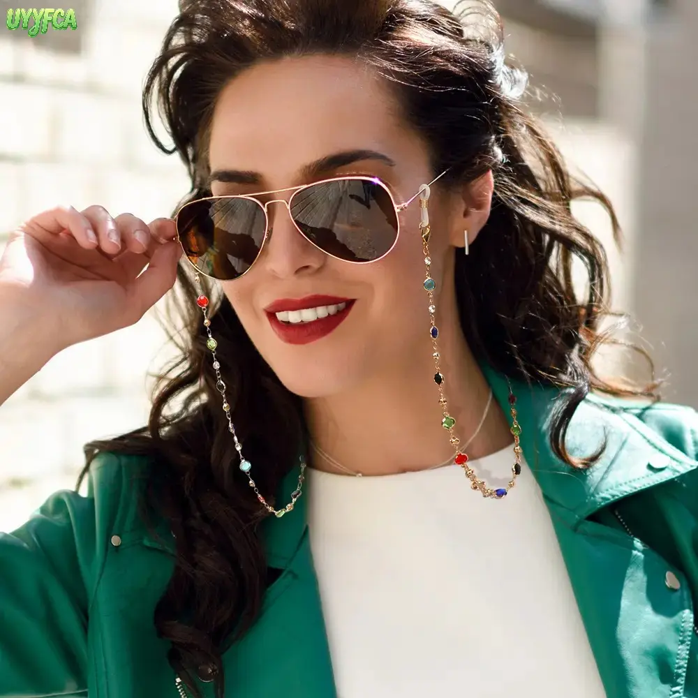 Colorful Rhinestone Eyeglass Chain for Women,Anti Slip Sunglasses Strap and Mask Lanyard, Sparkly Boho Y2K Aesthetic Gold Tone Eyewear Holder Necklace, Lightweight Decorative Accessory,back to school,back to school haul