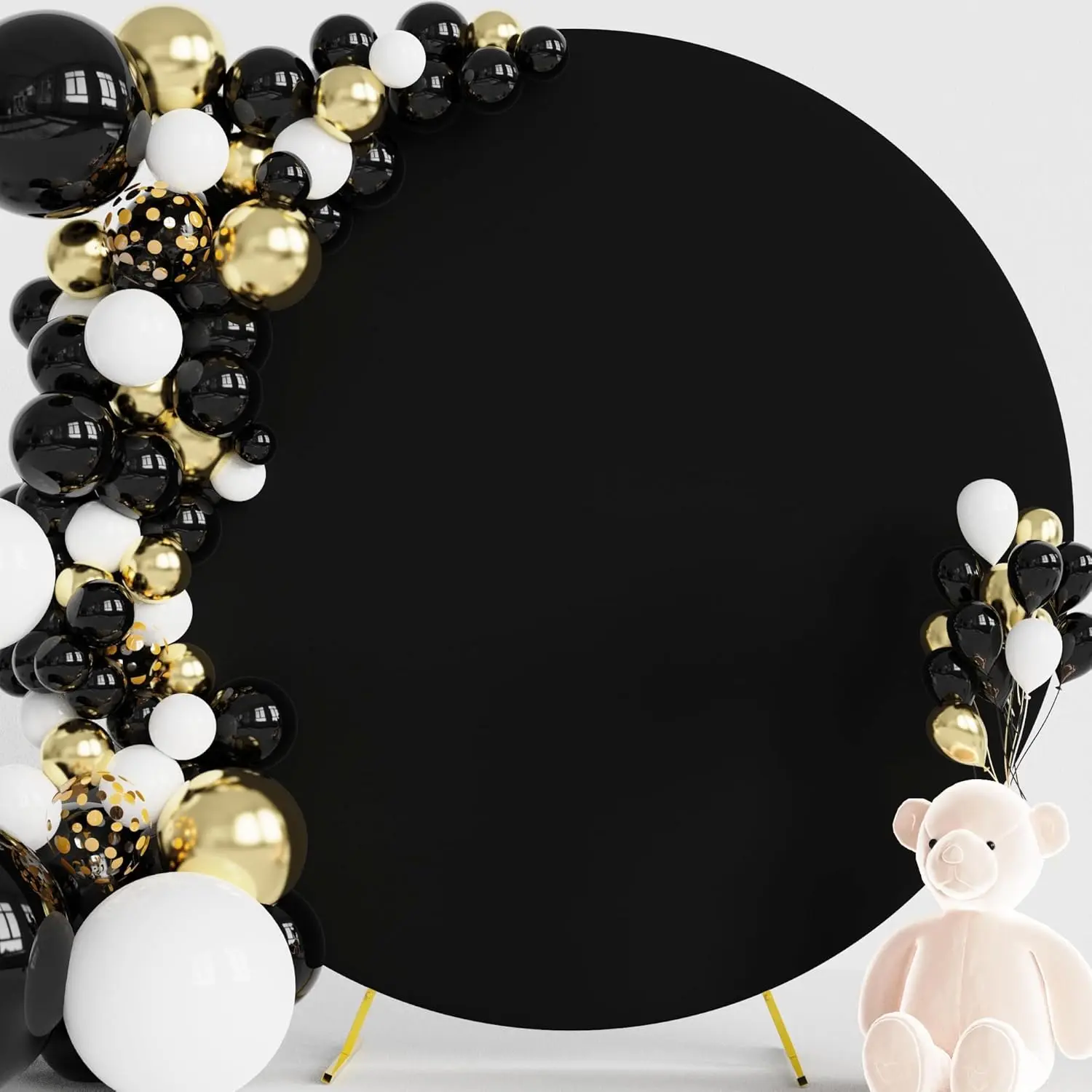 7.2FT Round Backdrop Cover Black Round Arch Covers with Buckles Polyster Circle Balloon Arch Backdrop Cover for Wedding Birthday Party Ceremony Decor