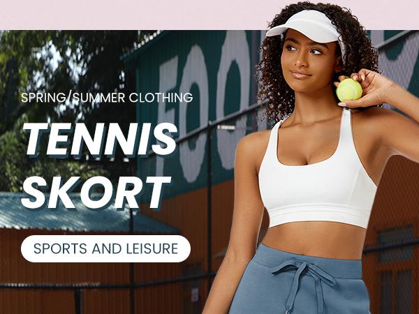 Casly Lamiit Women's Pocket Sports Shorts - Cotton French Terry Fabric Elastic Waistband Summer Fitness Casual Home Wear High Waisted Skort White Skort #Springfresh