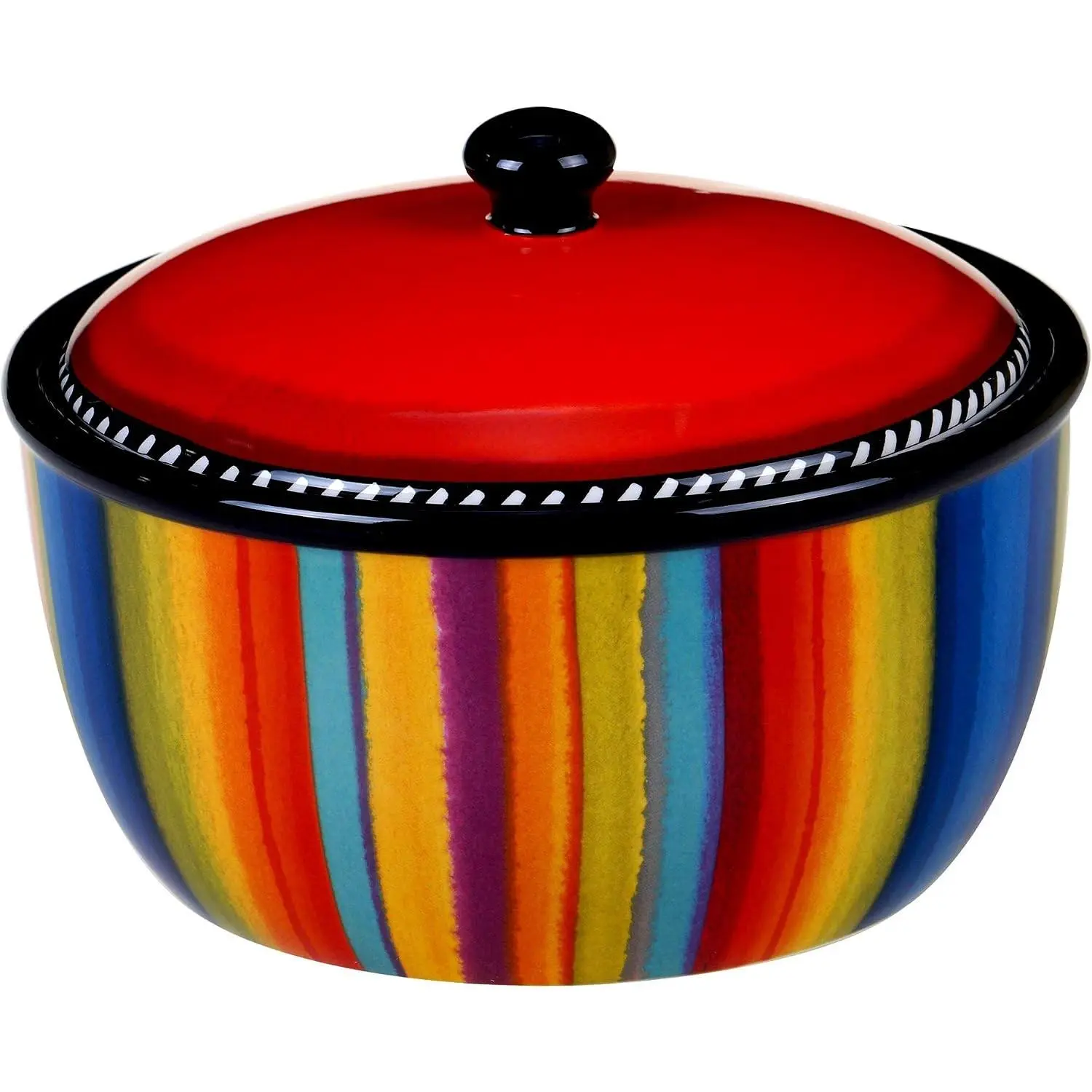 8.25" Ceramic Bean Pot with Lid, 72 oz, Multicolor – Great for Serving Soups, Stews, Chilis, Casseroles, Salsas, and Sides – Vibrant Mexican-Inspired Serveware