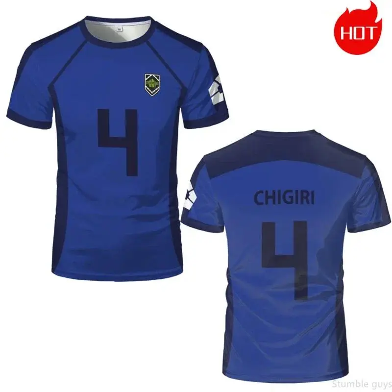 Harajuku Blue Graphic Short Sleeve Male Soccer & Futsal Jersey - Casual Anime Locker Room Clothing, Sports Cosplay Outfit for Boys