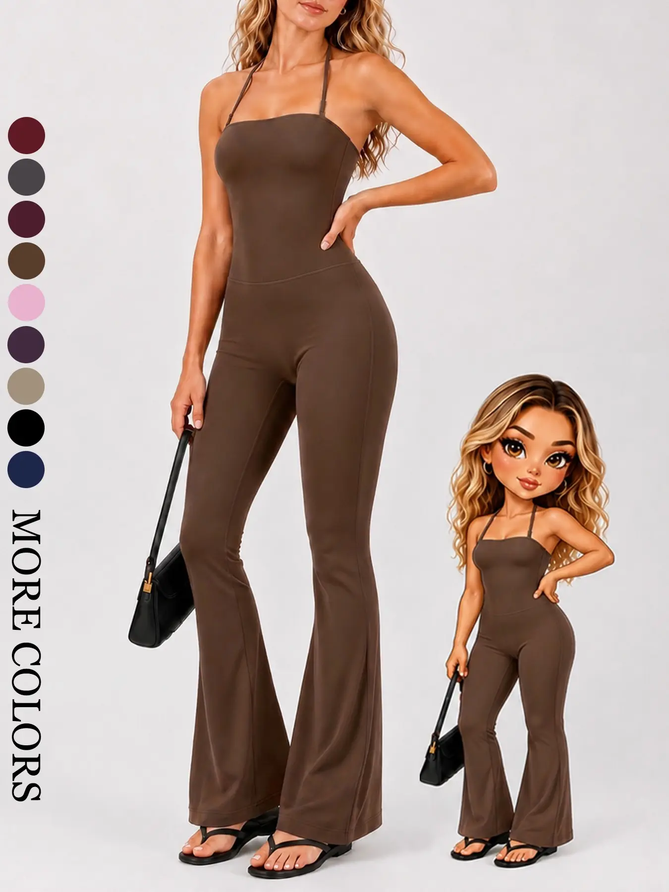 Women’s Flare Leg Workout Jumpsuit, Solid Color Slim Fit One Piece Bodysuit, Breathable Yoga Fitness Outfit, Casual Gym Training Activewear, All Season Workout Clothes