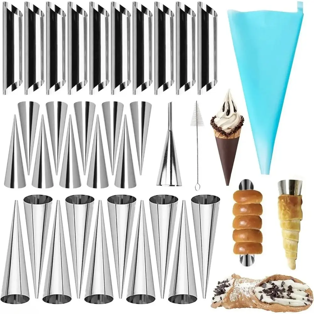 2026 New 30Pcs Stainless Steel Shaped Cream Horn Cannoli Tube Bakeware Set - 20 Cone Forms, 10 Tubular Molds, Reusable Pastry Tool, Kitchen Supply, Ideal Father’s Day Gift