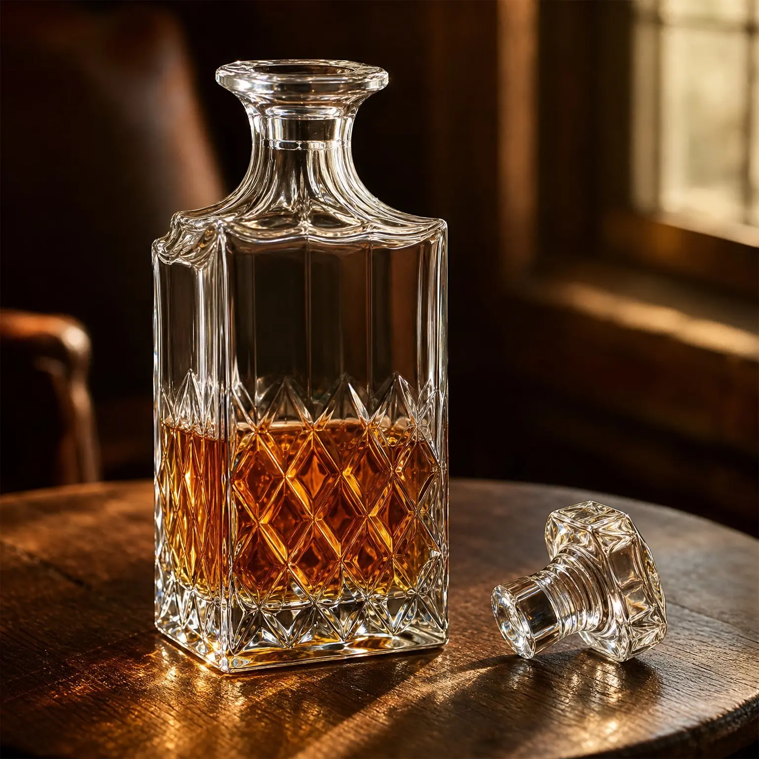 Crystal Whiskey Decanter 29oz (828ml) with Stopper, Non-Lead, Clear, Durable, Dishwasher Safe, Classic European Design, Gift Box Included, for Bourbon, Liquor & Whisky