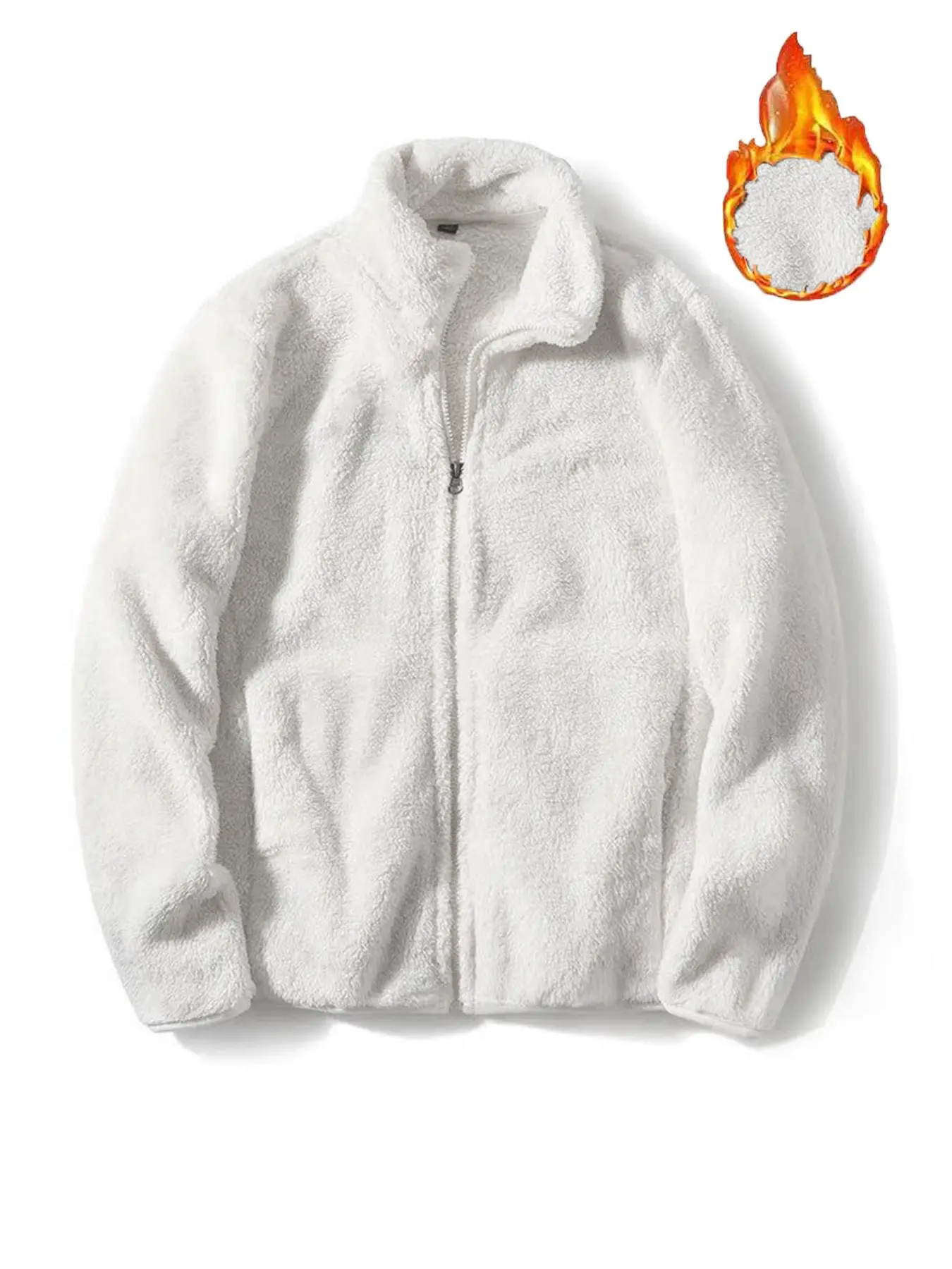 Men's Solid Color Stand Collar Zipper Jacket, Fall & Winter Thickened Outdoor Commuter Windproof Warm Open Front Coat