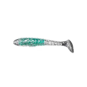 DeepJaw Outfitters 20pcs Per Box Ribbed Threaded T-Tail Soft Worm Fishing Lures, Sinking Bionic Glitter Infused PVC Swimbaits, Multi-Color Assorted Soft Plastic Grub Tackle for Largemouth Smallmouth Bass Freshwater Angling artificial bait