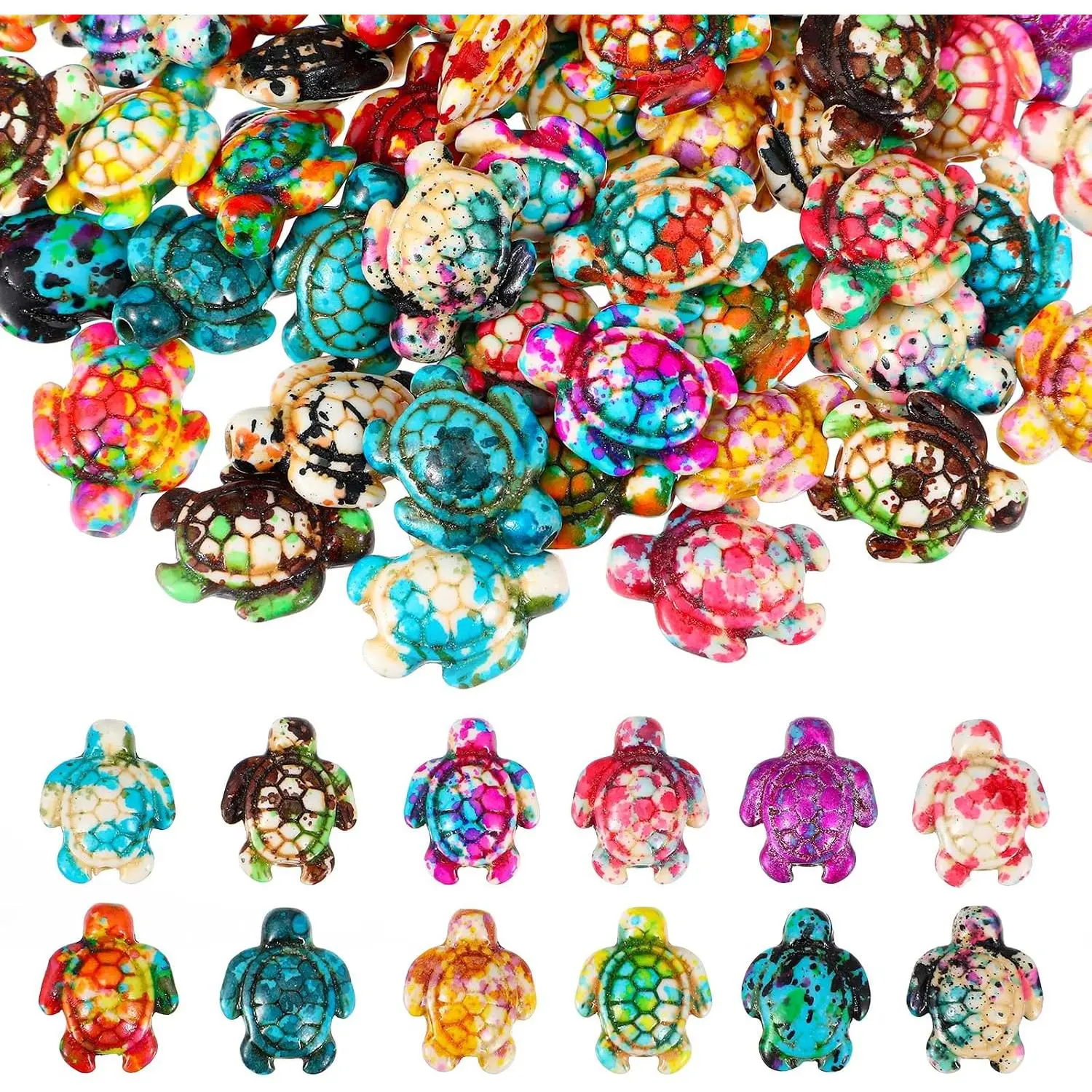 70 count Sea Turtle Beads Synthetic Colorful Dyed  Charms Turquoise Tortoise Loose Spacer Bead    Supplies for DIY Crafts  Necklace Earring Bracelet Making