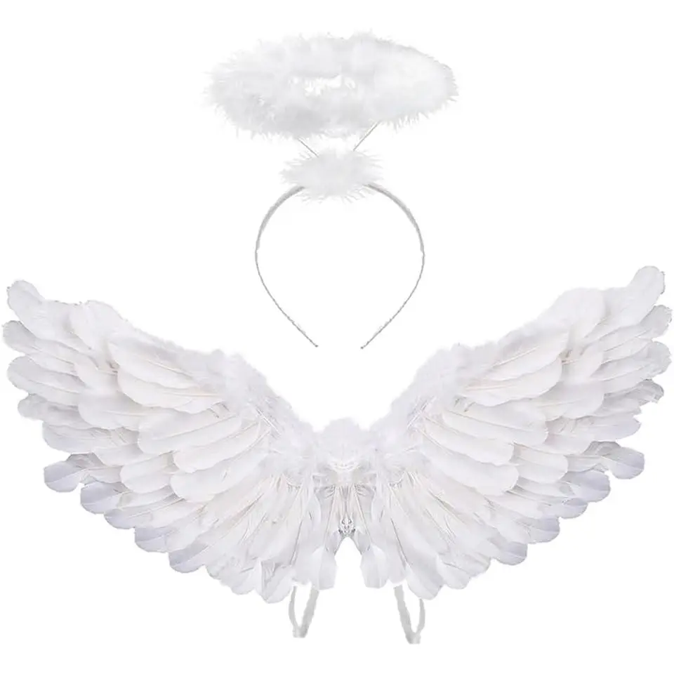 Angel Costume Wings And Halo Angel Costume for Girls Kids Women Adult Halloween Christmas (White)
