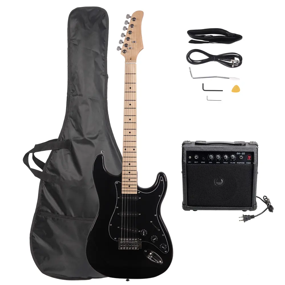 Beginner-Student Modern Electric Guitar Full Set - Starter Kit with Amplifier, Black Pickguard, Gig Bag, Shoulder Strap, Picks, Power Cable, Smooth Tone Accessories for Home Practice, Performance