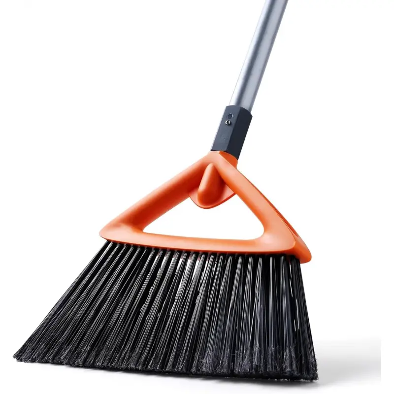 Outdoor Brooms for Sweeping Patio, Commercial Grade Heavy Duty Broom with Stiff Bristle for Sweeping Garage,Deck,Kitchen,Straw, Outside Broom for Cleaning Pet Hair,Weeds,Leaves,Grey
