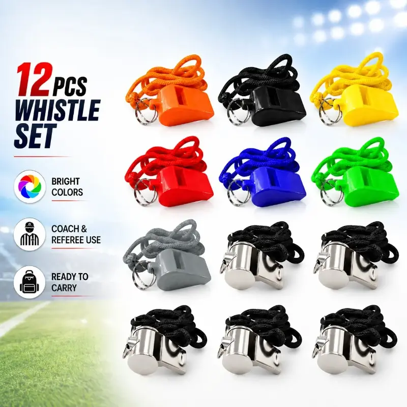 12-Pack Sports Whistles with Lanyards, Loud Clear Sound for Coaches