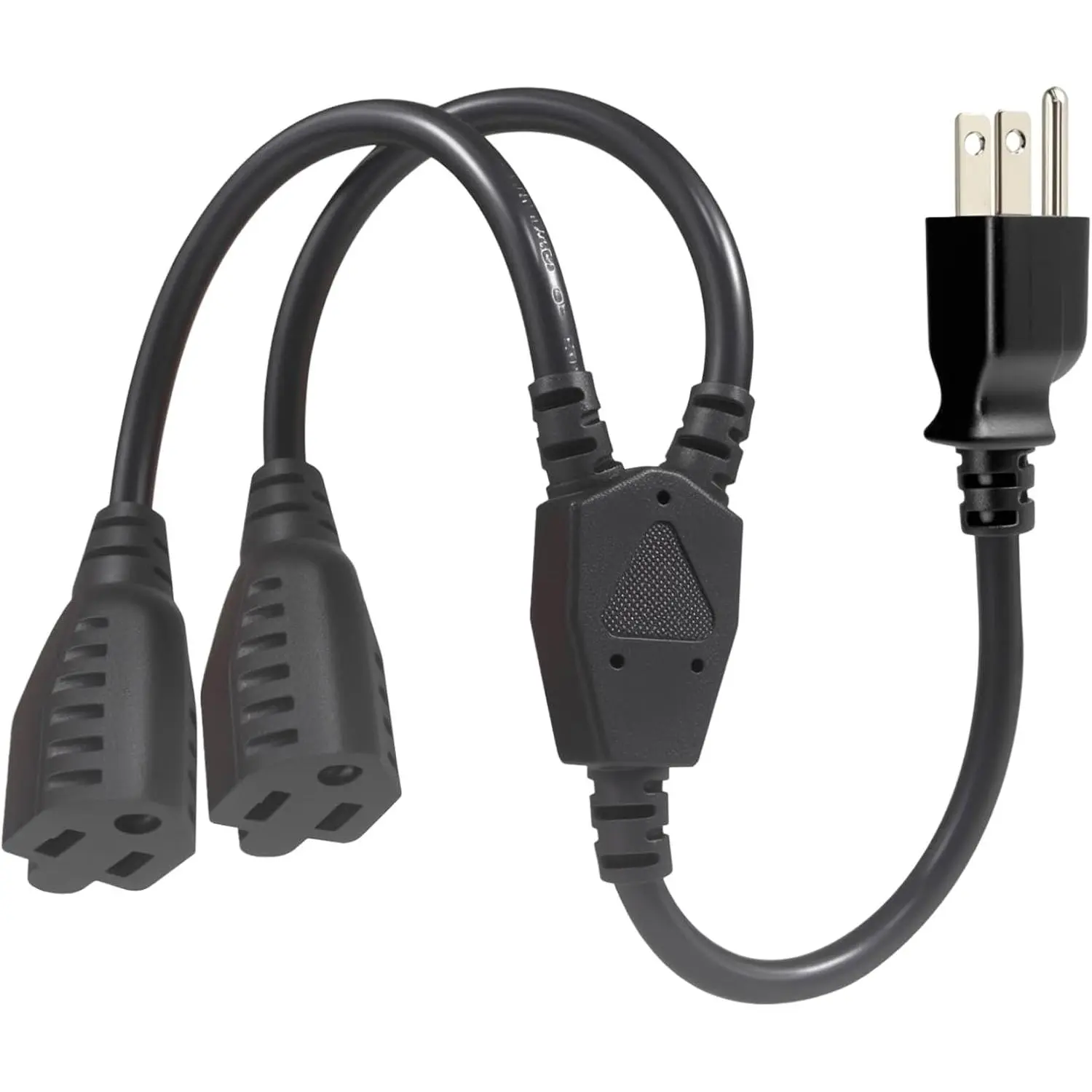 Heavy-Duty Extension Cord Splitter 1 to 2, Y-Splitter  Extension Cord - Power Splitter 1625W 13.5A 16 AWG - Plug Splitter, Black, 22 in