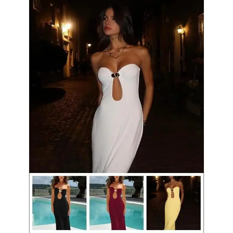 Women's backless tight fitting tube skirt, sexy solid color long skirt, suitable for party club dates, women's summer wear