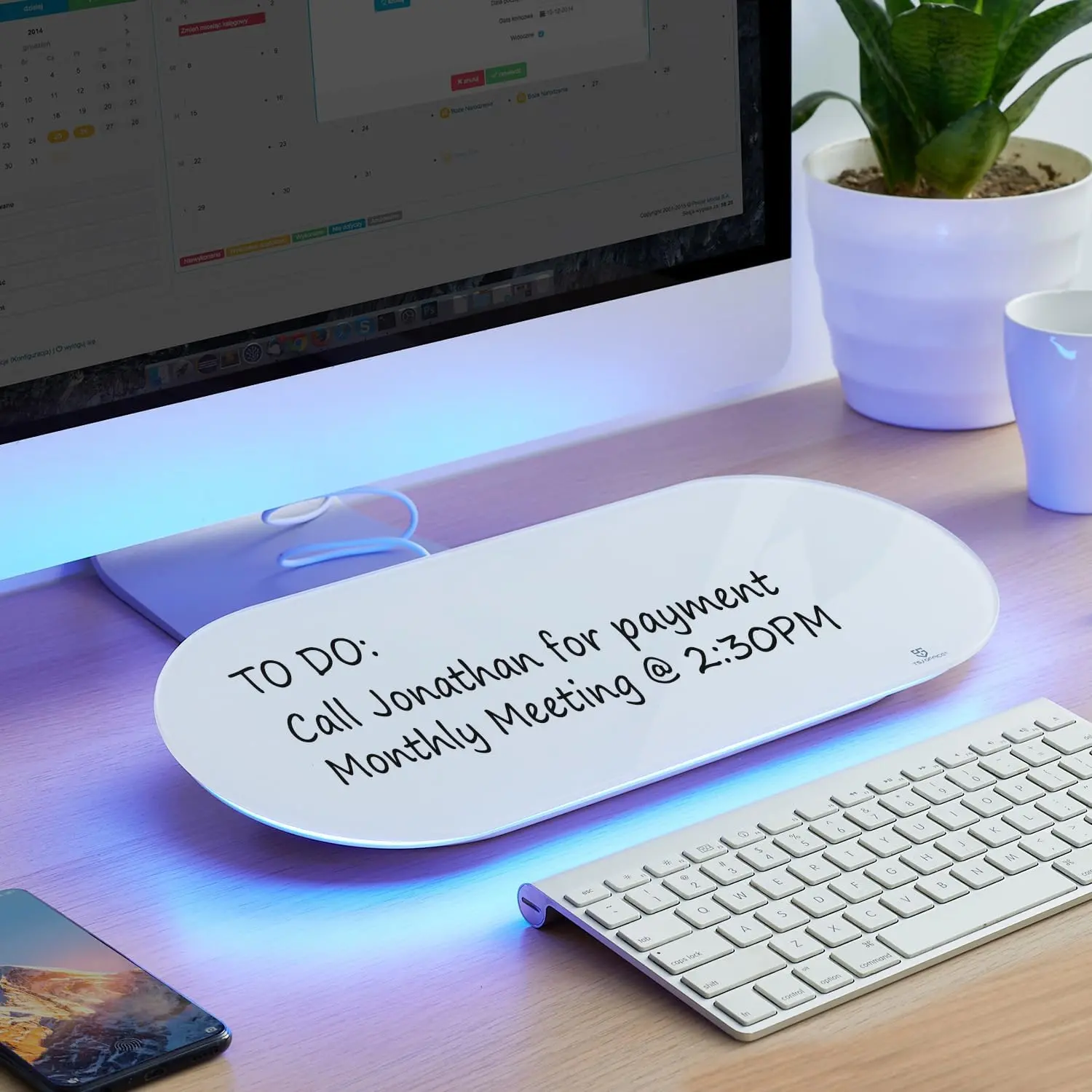 Glass Desktop Whiteboard - 17 X 7 Inches Small Dry Erase Board with  Light, Glass White Board Surface Notepad with 1 Drawer, Desk Organizers for , , School Supplies
