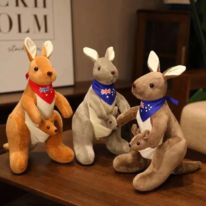 Lifelike Scarf Mum & Baby Kangaroo Soft Plush Stuffed Animal Toy, Australian Animal Stress Relief Gift for Children, Animals