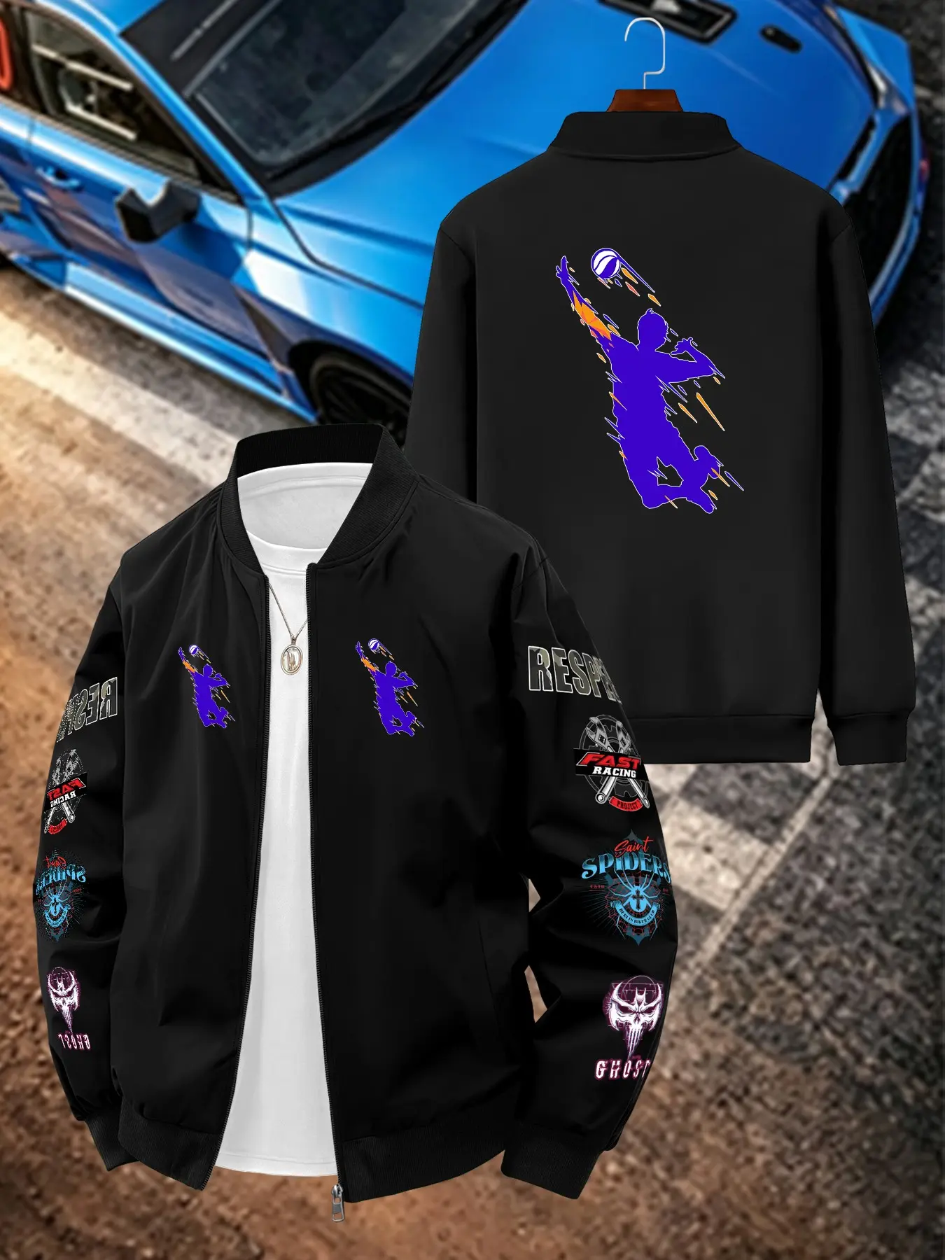 Volleyball Sport Print Men's Casual Jacket, Long Sleeve Slim-Fit, All Seasons, Plain Surface, H-Type Silhouette