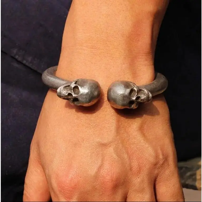LovedenSkull Bone Copper Cuff Bracelet, Unique Gothic Skeleton Cool Mens Jewelry, High-End Luxurious Bold Masculine Wrist Accessory, Punk Hip Hop Halloween Costume Accessory for Guys