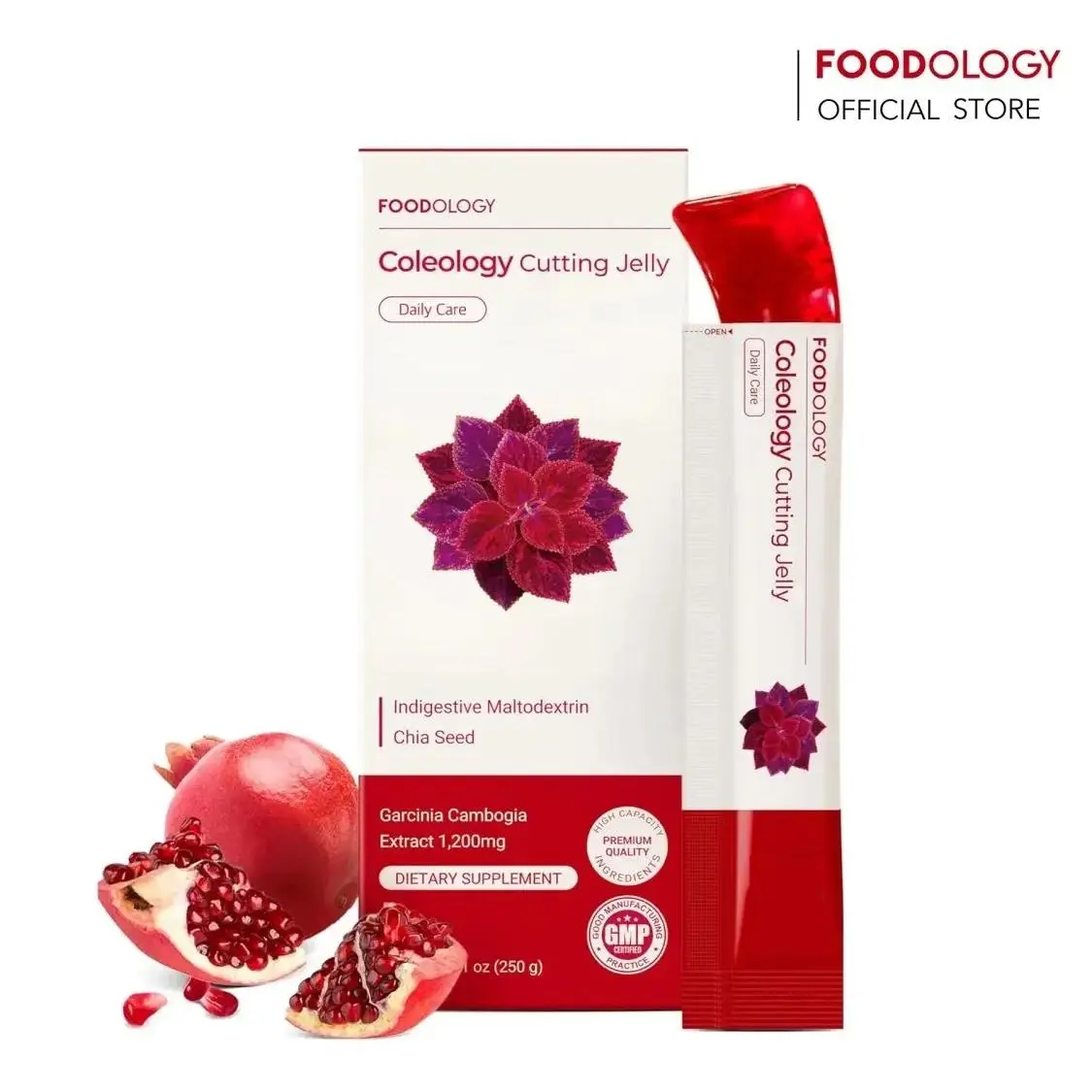 Coleology Cutting Jelly | Refreshing Pomegranate Flavor Jelly | Daily Fiber Collagen Jelly with Chia Seed | 10 Servings (1 Box), 250 g (8.8 oz)