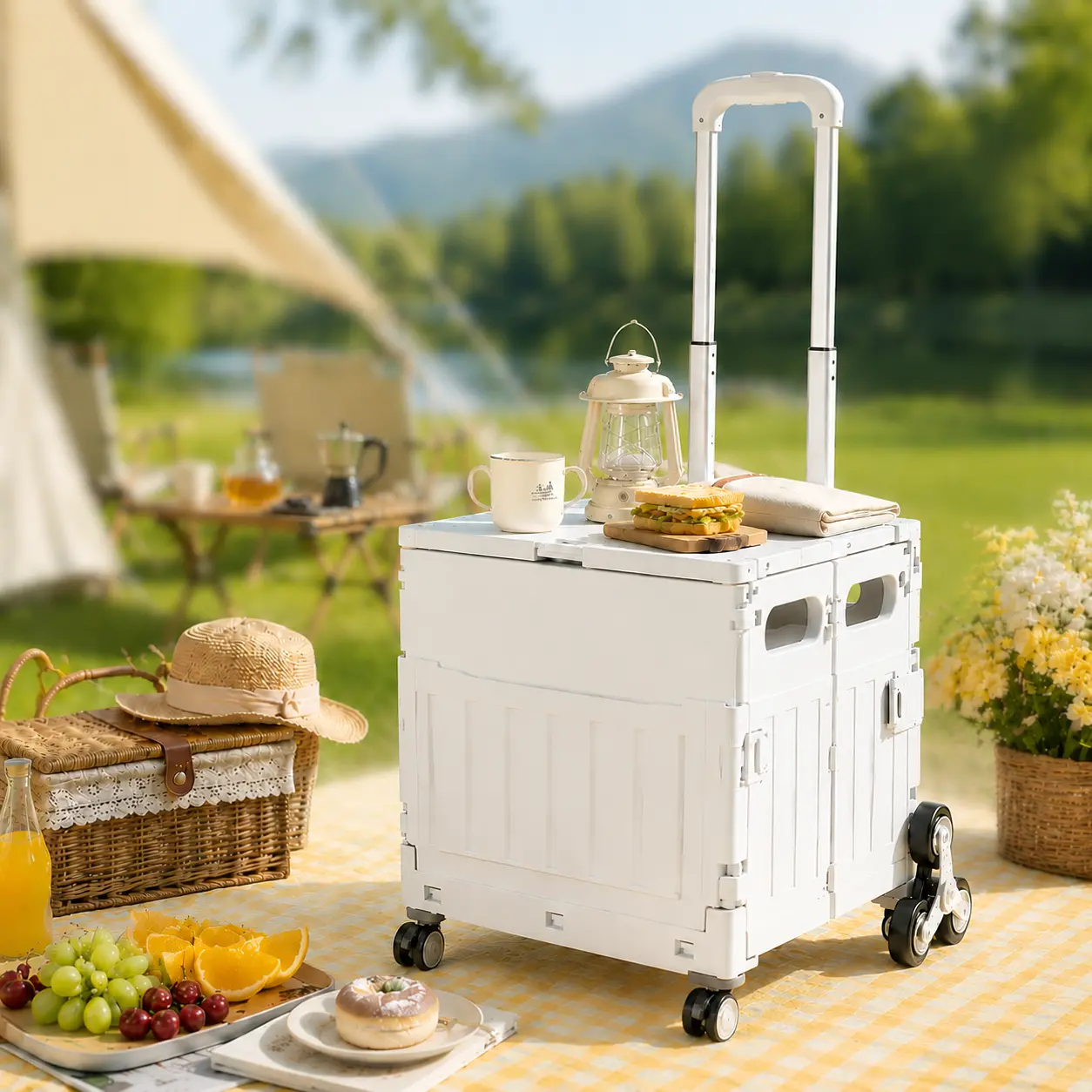 75L XXL Heavy-Duty Foldable Multi-Functional Aluminum Alloy Utility Cart With Lid, 360° Smooth Rolling Stair Climber Organizer, Portable Wheeled Grocery Folding Trolley For Home Camping Garage Bulk Haul Storage