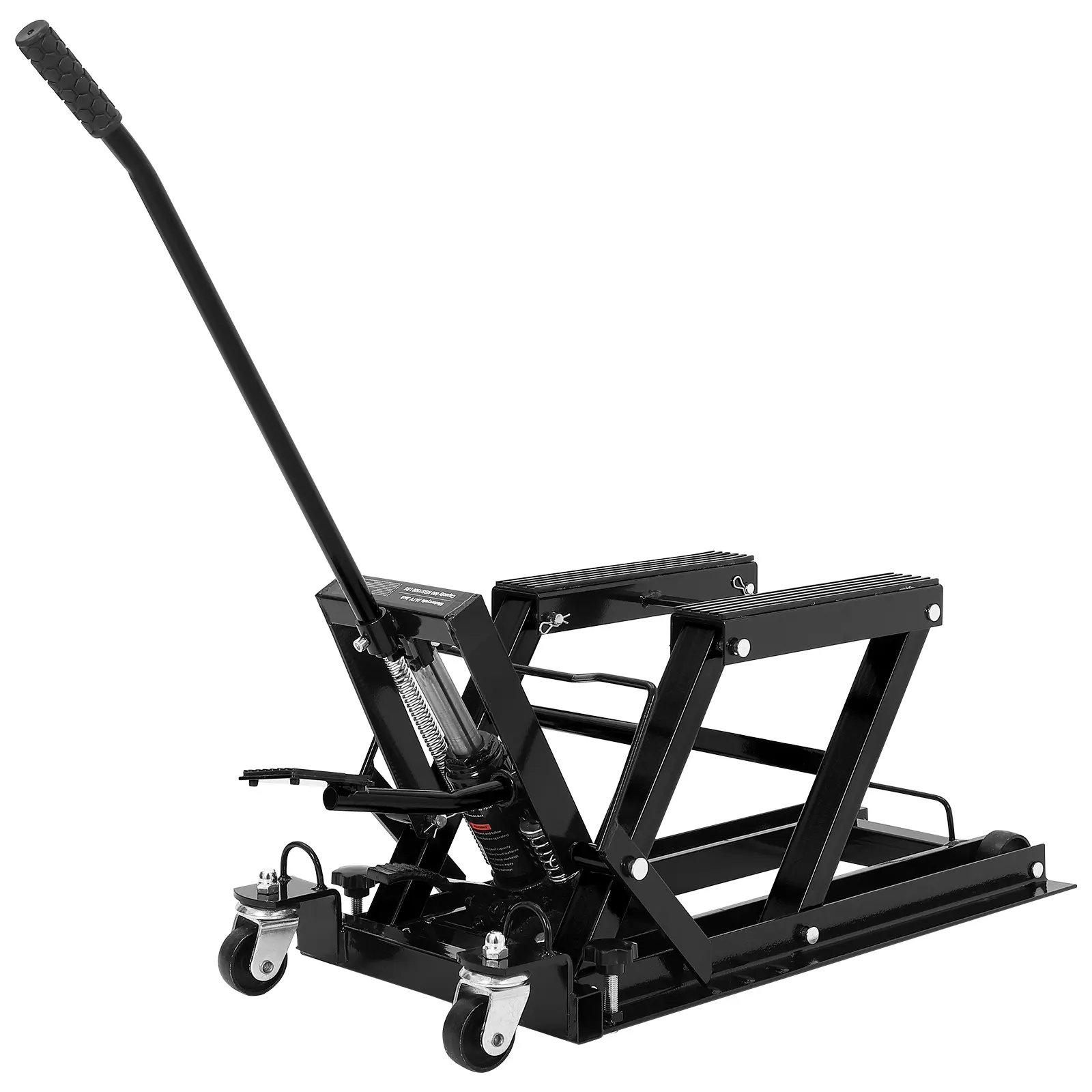 1500 LBS Hydraulic Motorcycle Lift Jack - Portable Steel Scissor Table with Handle, Foot Pad, 4 Wheels, 4"-16" Adjustable Height - Ideal Workshop Stand for Motorcycles and ATVs