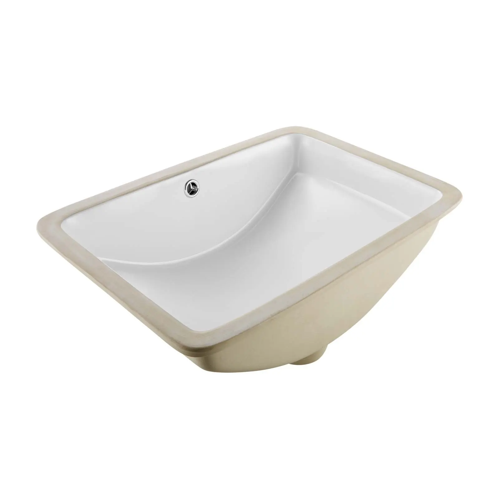 VEVOR Undermount Indoor Home Bathroom Sink, 20.87x14.76in Rectangular White Ceramic Lavatory Vanity Bowl with Overflow Hole, Modern Under-Counter Drop-In Wash Basin for Small Spaces