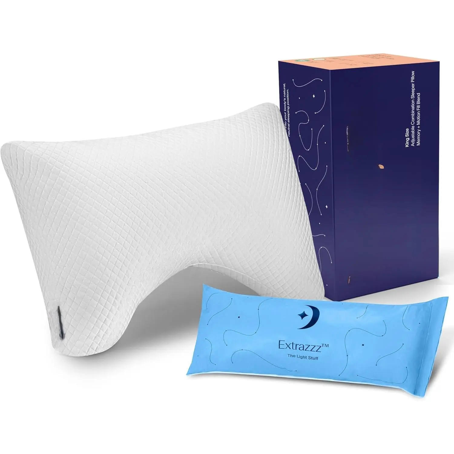 Moon Pillow , Adjustable Shredded Memory  | CertiPUR- Certified · Luxury Cover · Neutral Alignment for  Side Combo Sleepers · Adjustable Loft Fill