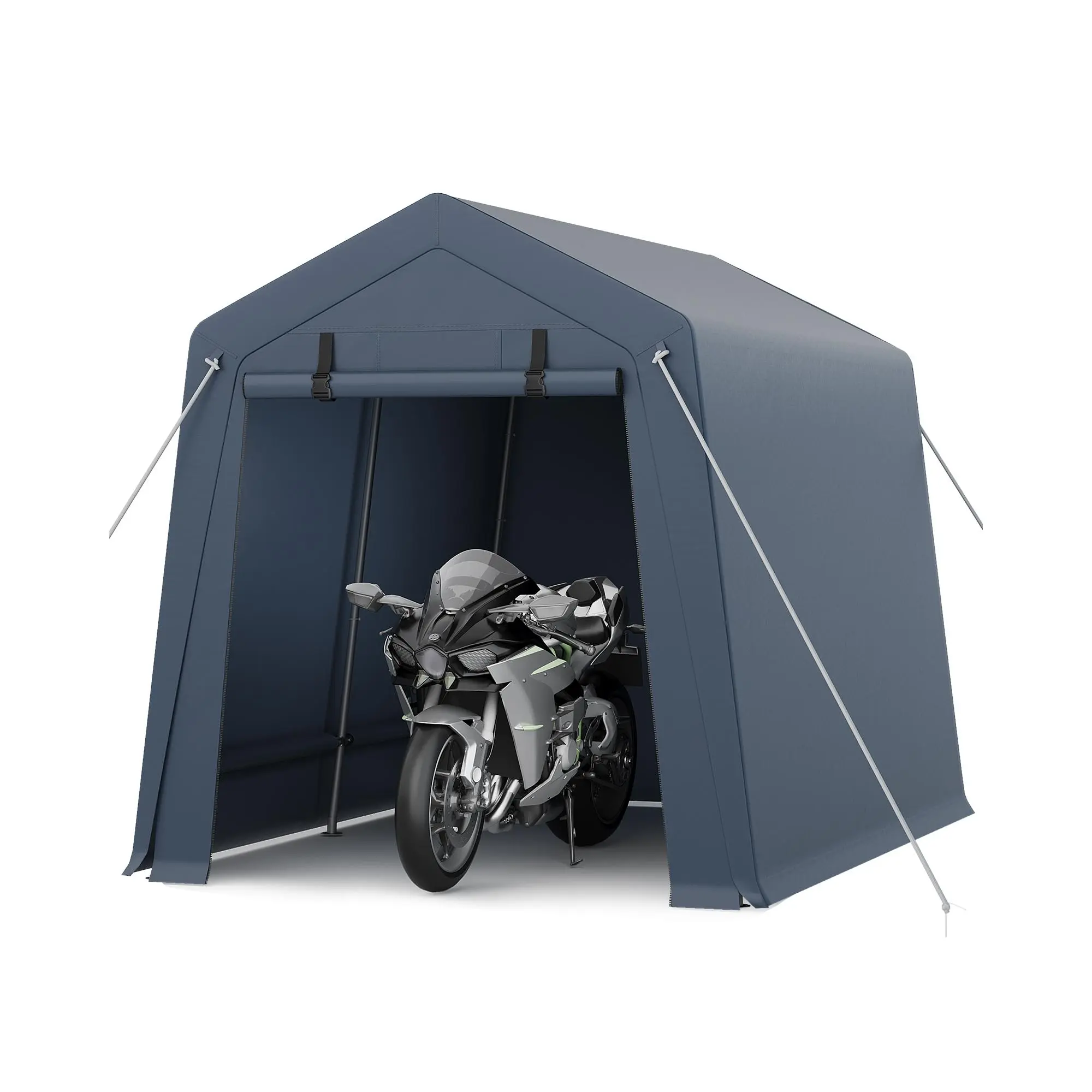 7x10 ft Heavy-Duty Portable Garage/Carport Storage Shelter - Waterproof, UV-Resistant, Dual Roll-Up Zipper Doors
