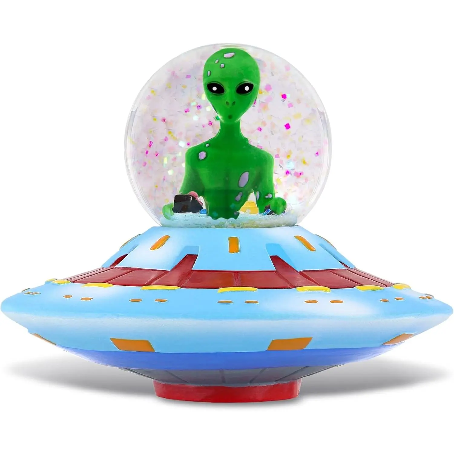 45mm Handcrafted Glass Alien Snow Globe - Magical Rainbow Figurine, Sparkling Glitter with Sparkle Effect, Collectible Novelty Home Decor Ornament, Ideal Birthday Christmas Gift