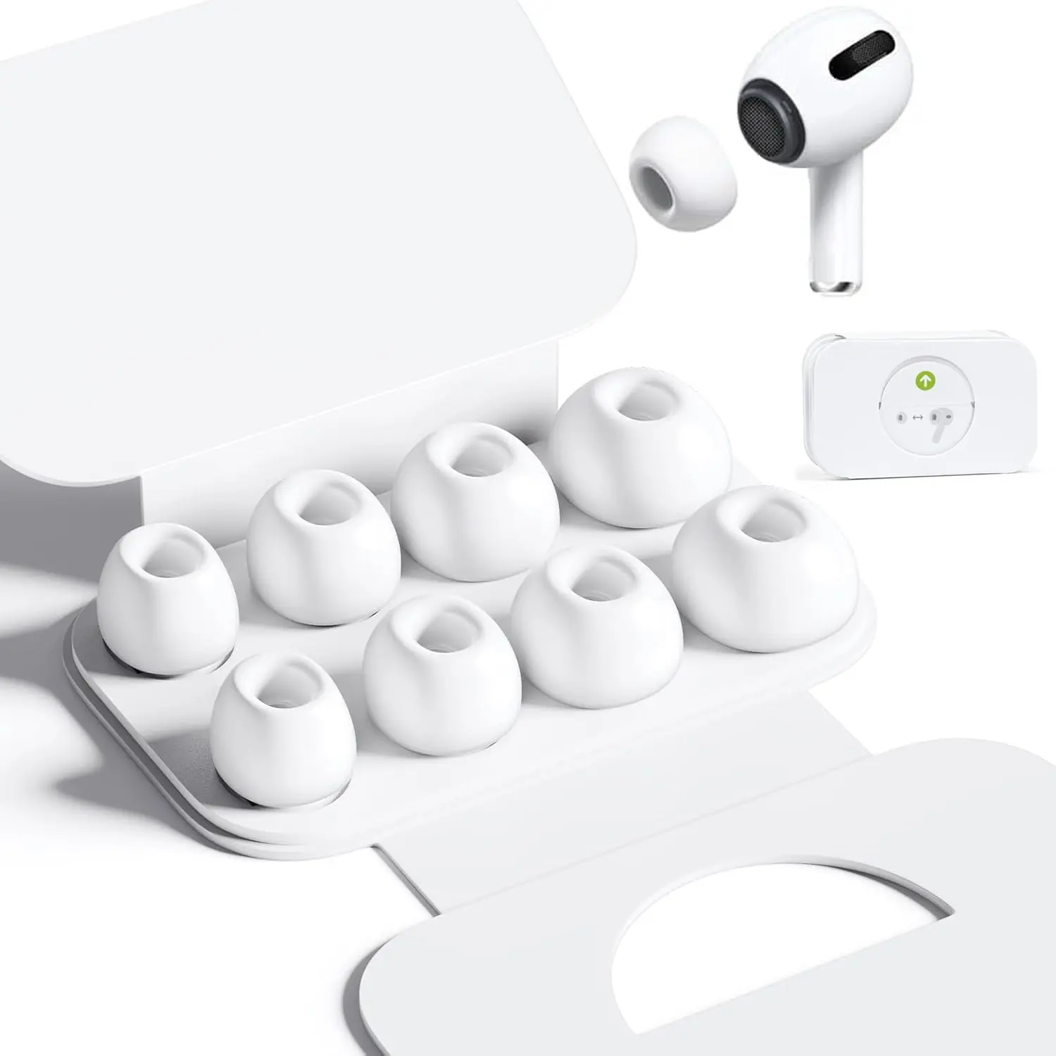 AirPods Pro Earbuds Ear Tips Replacement (1st/2nd/3rd Gen Compatible) - 4 Sizes XS/S/M/L, Noise Reduction & Dust Guard Mesh, Soft Comfort Secure Fit, Fitment - White