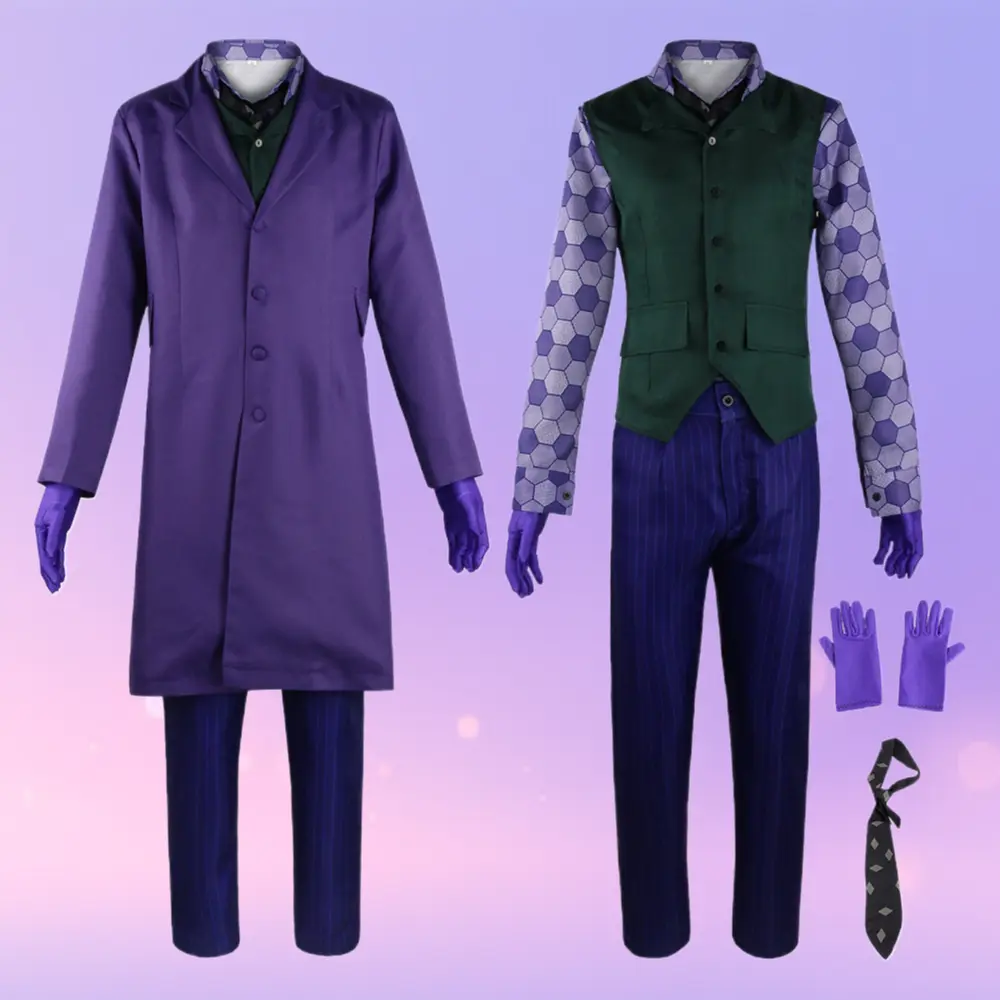 Mens Heath Ledger Joker Smooth Soft Fabric Suit Coat, Dark Knight Themed Menswear Matching Halloween Cosplay Party Costume (Festive & Party Supplies Accessory)