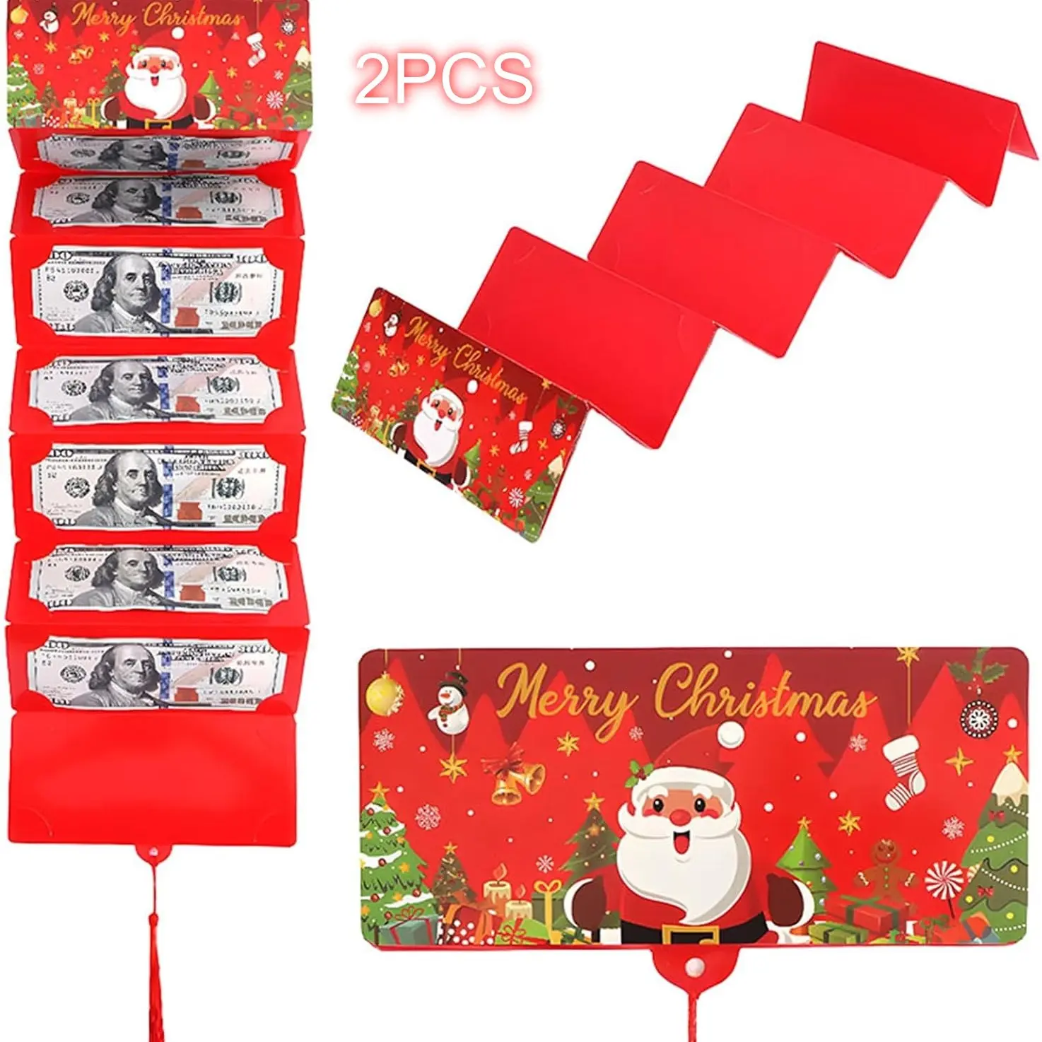2-piece set Christmas money box booklet--Christmas cash card slots, 10 slots, surprise gift card booklet, Christmas wallet for holding cash, party supplies, fun way to give money, surprise gift for boys and girls, Holiday