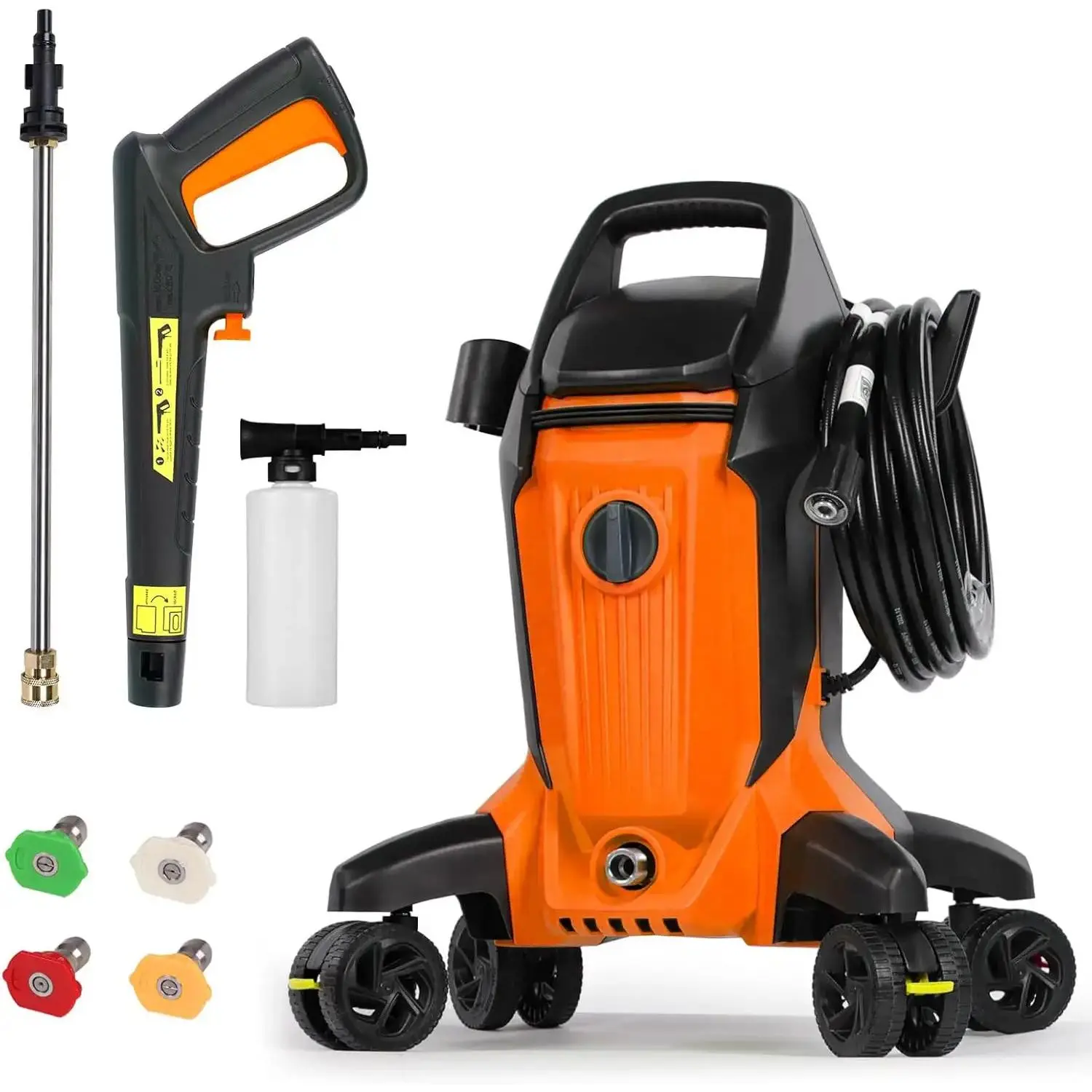 4500PSI MAX 2.5GPM High Efficiency Electric Pressure Washer, Household Jet Cleaner Come with 25FT hose and 4 Anti-Tipping Wheels for Car, Home, Driveway, Yard, Outdoor, Gutter, Pool, Brick Cleaning