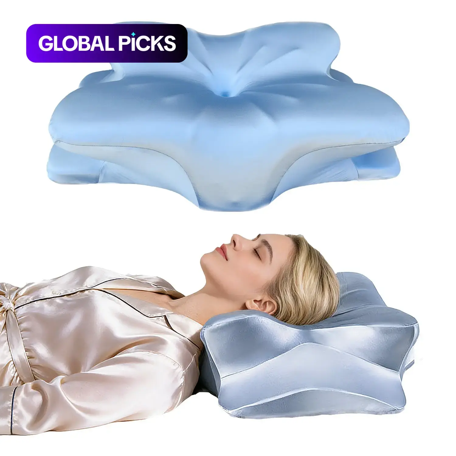 Contoured Memory Foam Orthopedic Neck Pillow for Side and Stomach Sleepers, Double-Sided Design with Soft Surface for Support, Removable Breathable Pillowcase, Provides Hand Rest Area #GLOBAL PICKS