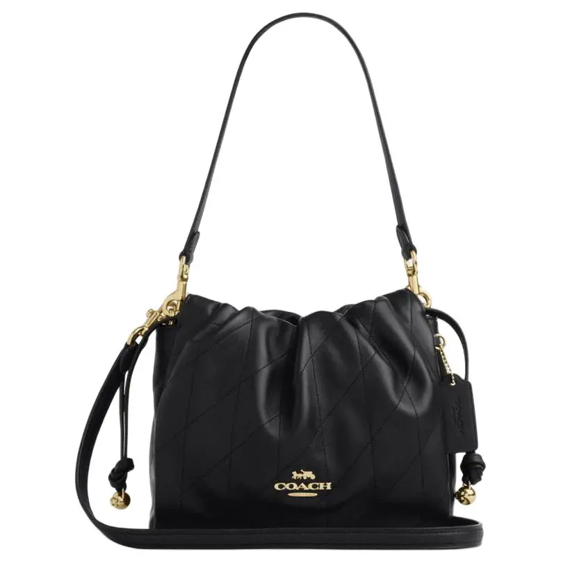 COACH Faye 22 Quilted Drawstring Satchel Handbag for Women in Black Leather