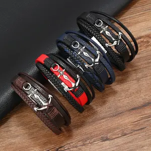 [Trendy Nautical Bracelet] Vintage Nautical Anchor Bracelet  Classic Unisex Faux Leather with Magnetic Clasp, Trendy & Cool Style for Parties/Music Festivals, for Teenager