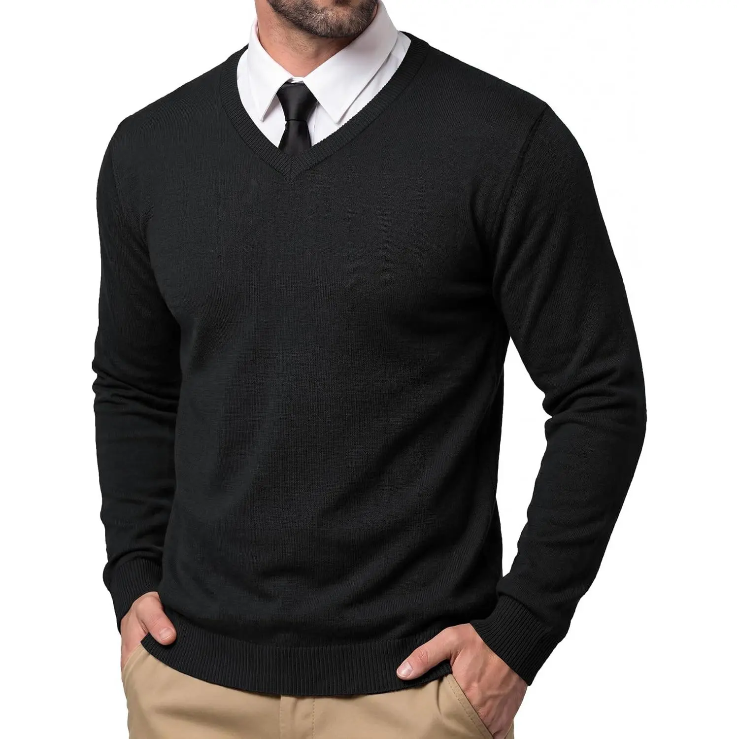Men's V Neck Sweaters Knitted Long Sleeve Pullover Dress Sweater | Soft, Breathable, Lightweight, Warm Fall Winter Tops, Slim Fit, Casual Business, Classic and Vintage, Ribbed Hem and Cuff