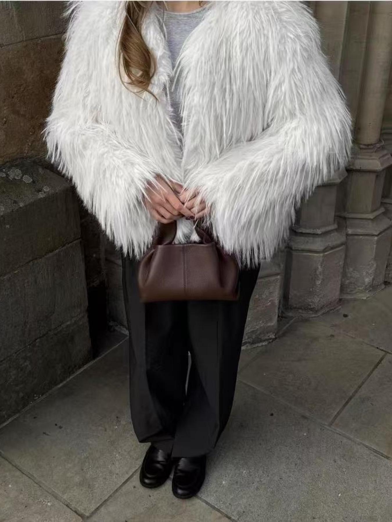 Elegant Faux Fur Coat for Women, High-End Loose Fit Woven Outerwear, Autumn Winter Fashion Jacket, Eco-Friendly Material, Stylish Look