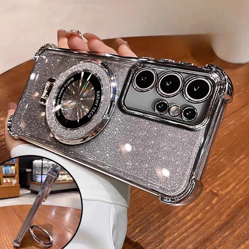 For Galaxy S25FE Case Luxury Glitter Bracket Case For Samsung S25 Ultra S24 Plus S23 A06 A16 A36 A56 A05 A15 A25 A35 A55 Cover