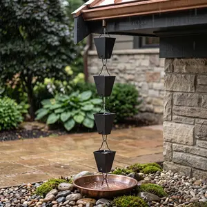 Decorative Black Square Metal Rain Chain - 10.5ft Gutter Downspout Replacement - Outdoor Functional Rainwater Diverter - Home & Garden Exterior Decor