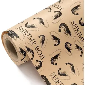 WRAPAHOLIC Kraft Shrimp Boil Wrapping Paper Roll - 17 Inch × 16.5 Feet - Black Shrimp Kraft Wrapping Paper for Table Runner, Place Mats, Seafood Party, Shrimp Boil Party, Birthday, Wedding