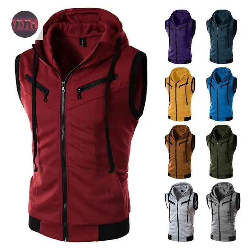 YYW1 Men's Hooded Sleeveless Vest Solid Color Casual Slim Fit Formal Waistcoat Gilet