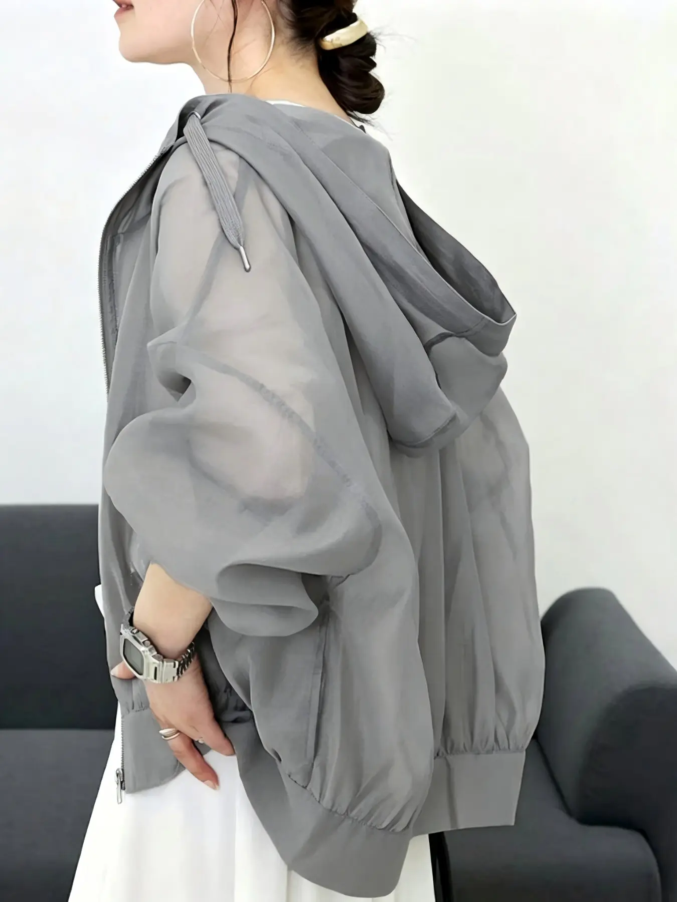 Women's Lightweight Loose Hooded Sun Protection Jacket, Summer UV Blocking Long Sleeve Coat, Breathable Zipper Outerwear, Anti-UV Clothing, Loose Fit Jacket