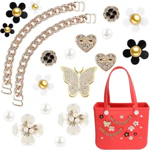 Charms for Bogg Bag,Pearls and Butterfly Flowers for Bogg Bag Accessories Charms Compatible with Simply Southern Beach Bag Tote, Insert for Beach Tote Bag