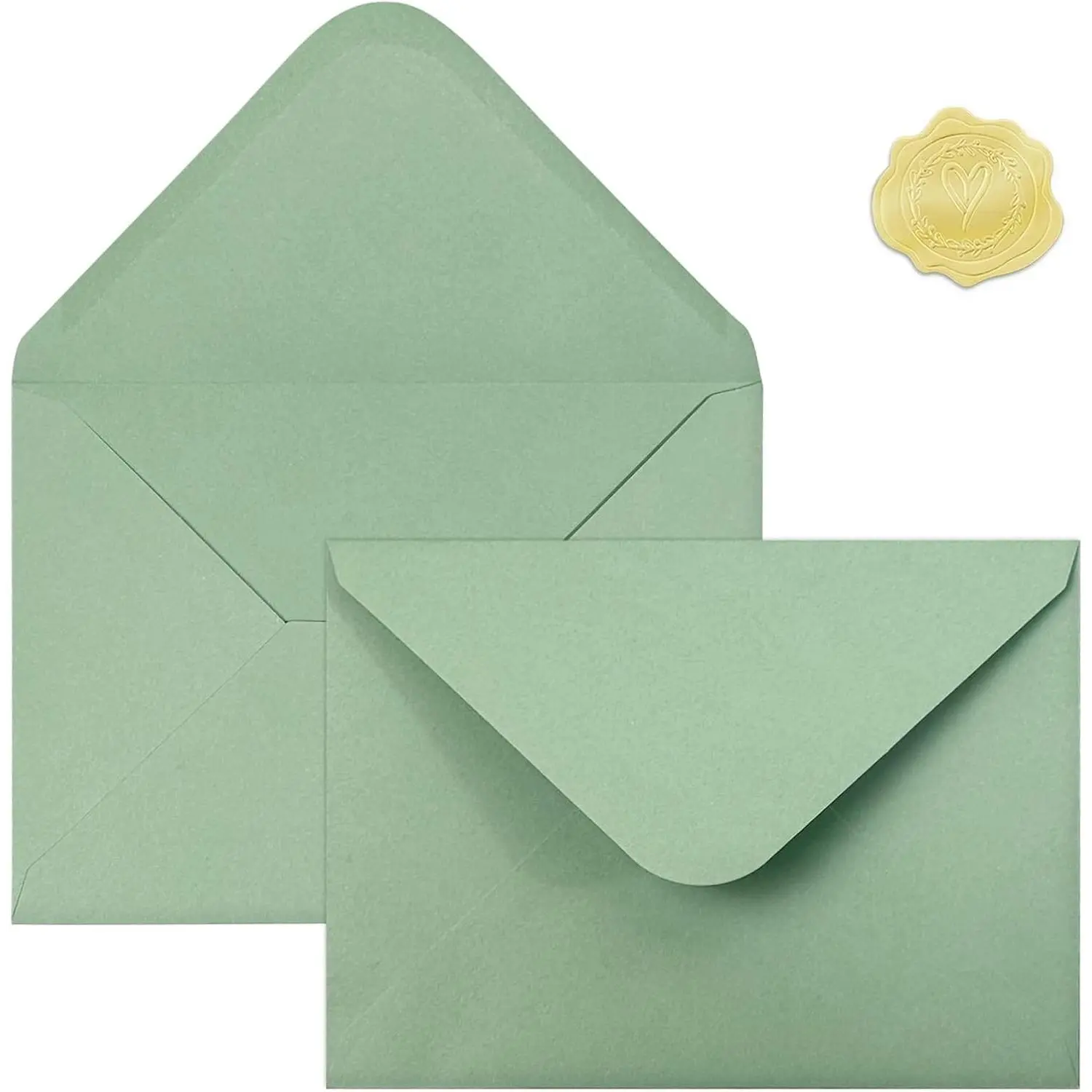 50 Pack Sage Green A7 Envelopes with Stickers, 5x7 Greeting Card Envelopes for Invitations, Weddings, Birthdays, Baby Showers & Graduation