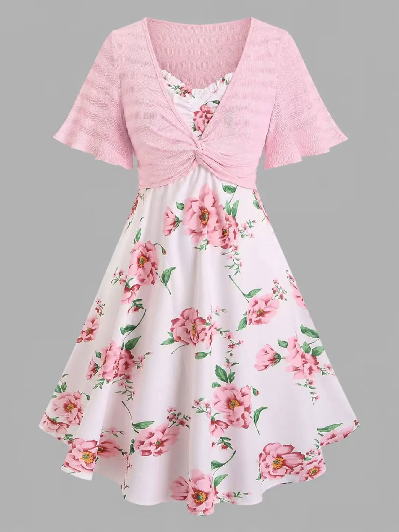 Women's Elegant Knit Cardigan with Floral Print, Spring Summer Plus Size Long Dress, Casual, Stylish & Cute Outerwear, Knitwear, Flower, Outfit
