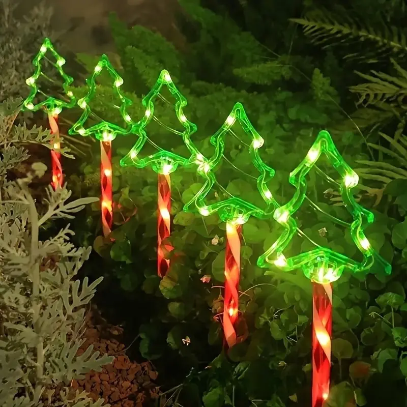 4-Pack Christmas Tree Lawn Lights, Battery-Powered, 8 Light Modes, Outdoor Festival Decor, Garden Pathway Lane Lighting, No Batteries Included
