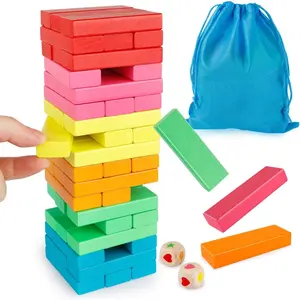Wooden Blocks Stacking Game with Storage Bag, Toppling Colorful Tower Building Blocks Balancing Puzzles Montessori Toys Learning Sorting Family Games Educational Toys Gifts for Kidsfidget toys