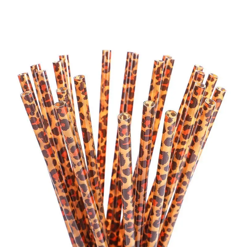 Leopard Print PP Hard Plastic Straw Set, Colorful Disposable Drinkware Straws, Best-Selling In-Stock Disposable Tableware, Drinkware Disposable