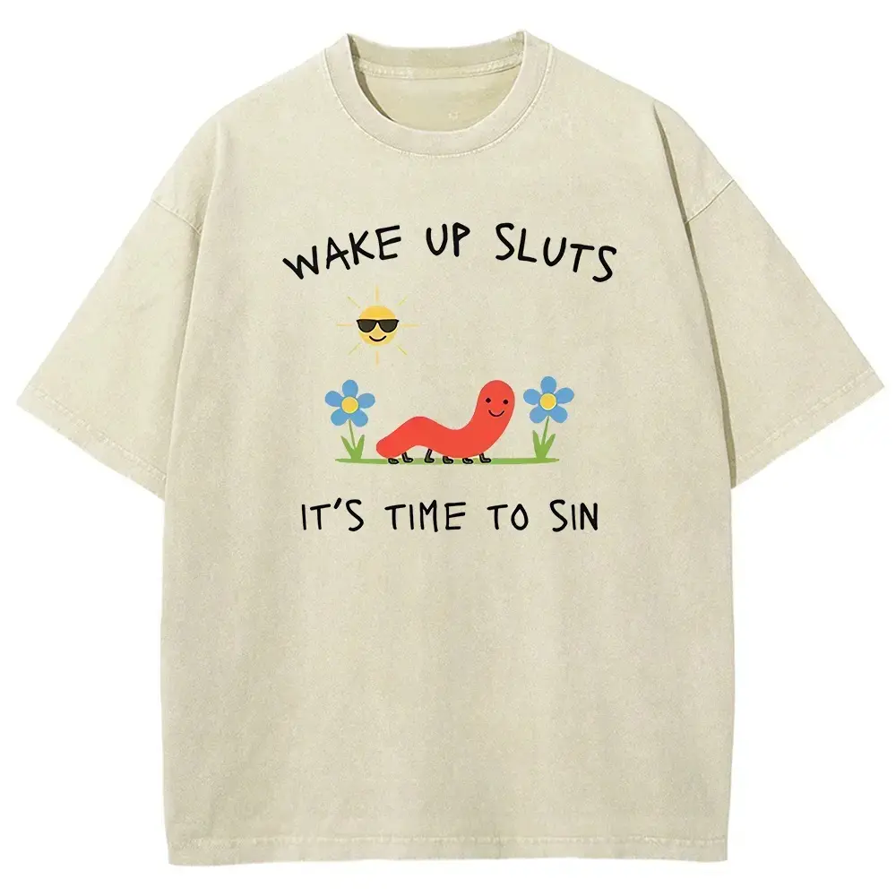 Wake Up Slts T-Shirt funny animal shirt meme graphic tee sarcastic t-shirt cursed tshirt unhinged humor top viral Acid Washed  T-Shirt